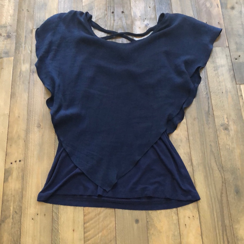 BCX Navy Blue Blouse with cross back detailing.